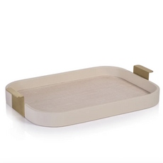 Tray - Cordoba Leather - Cream - Gold Handles -