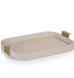 Tray - Cordoba Leather - Cream - Gold Handles -