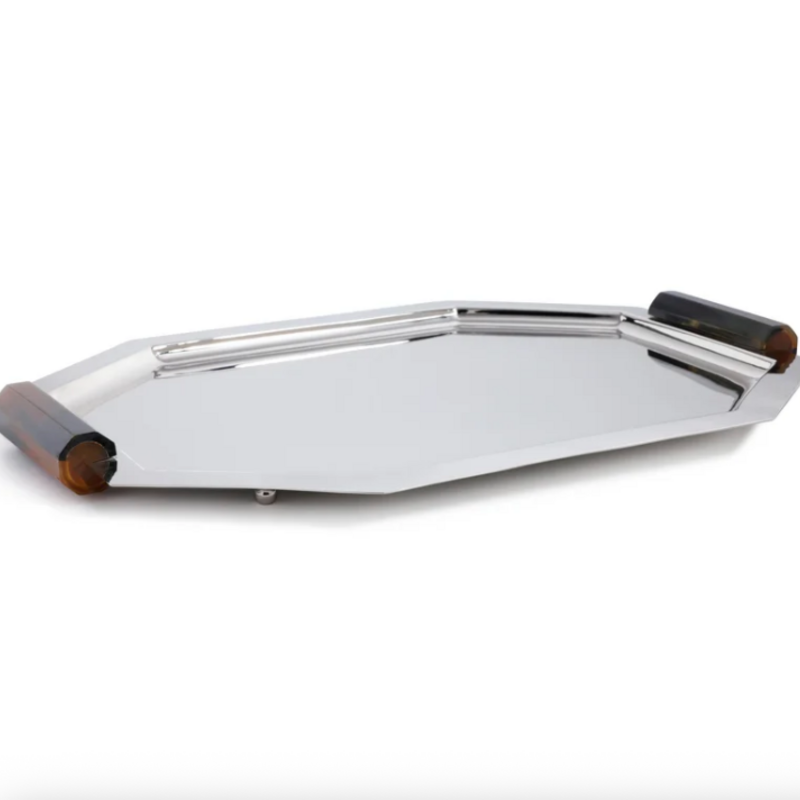 Tray - Octagon Alloy w/Horn Handles - 17"