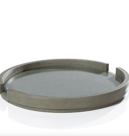 Tray - Round Leather with Glass Insert - Sage - 15"