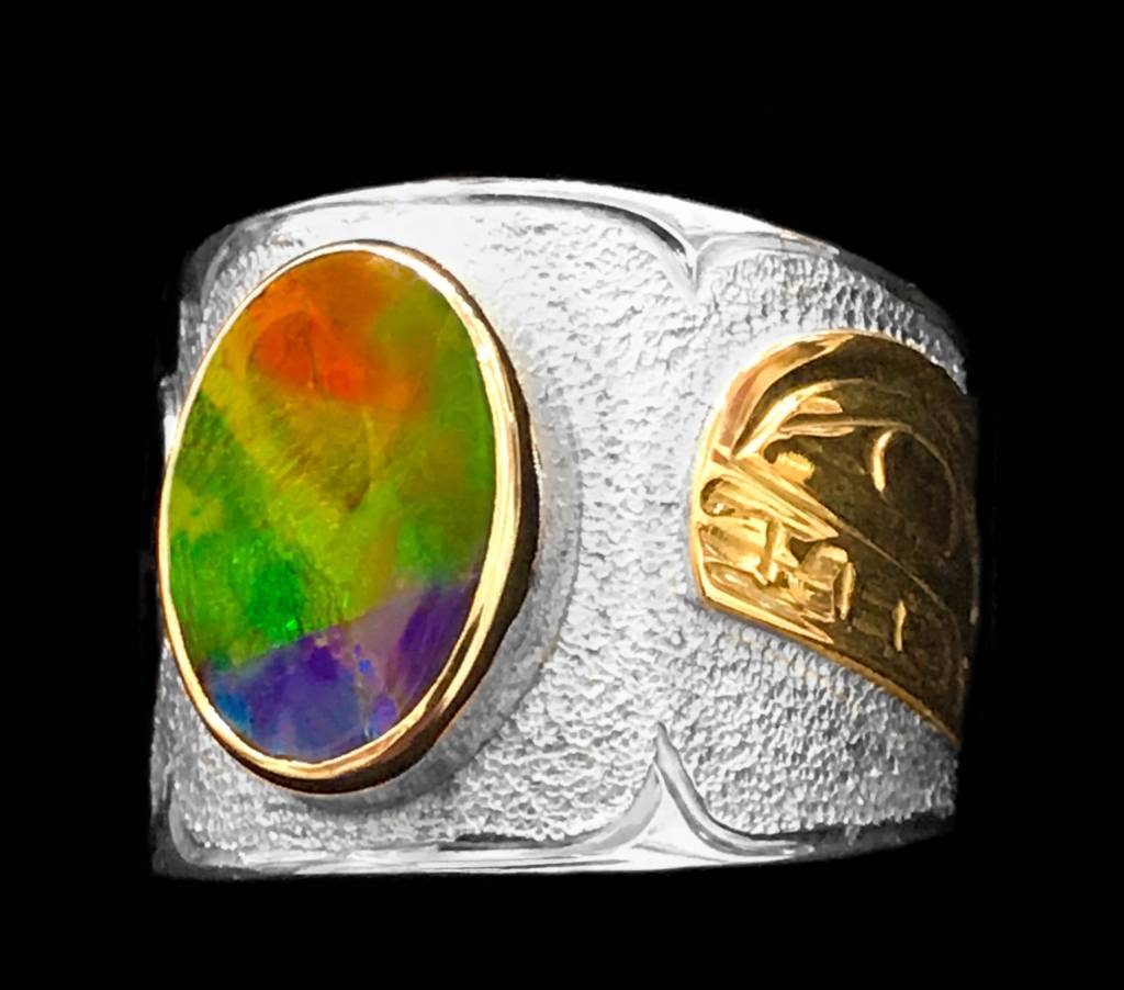 Gold, Silver and AAA Ammolite Orca Ring