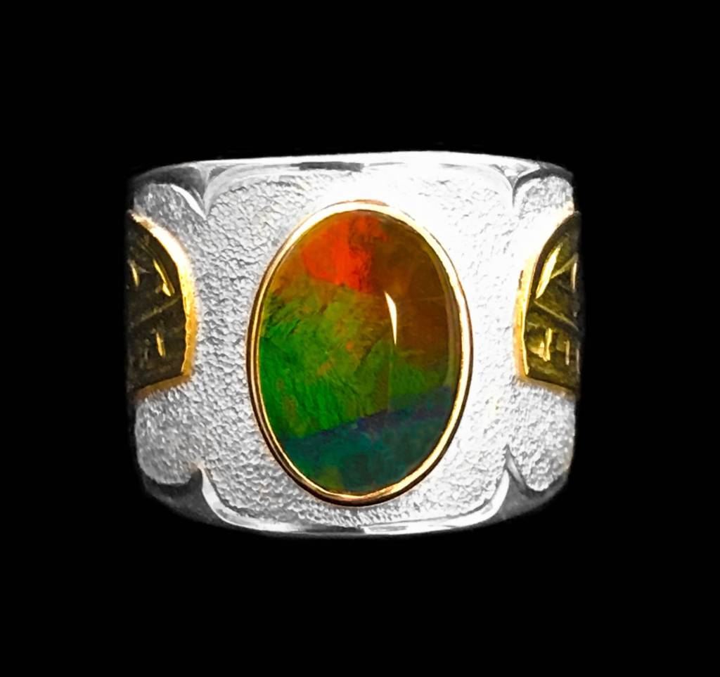SOLD  Gold, Silver and AAA Ammolite Orca Ring