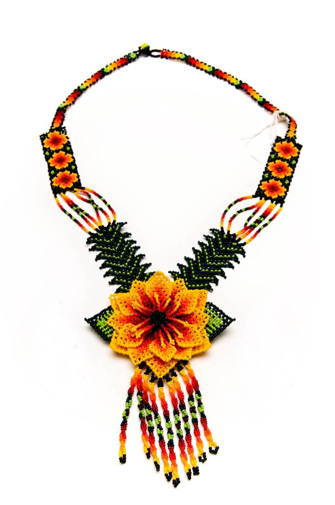Huichol 3d Beaded Peyote Flower Necklace