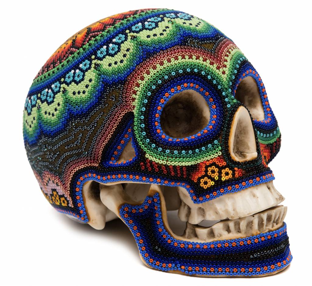 Beaded Ceramic Human Skulls (Huichol).