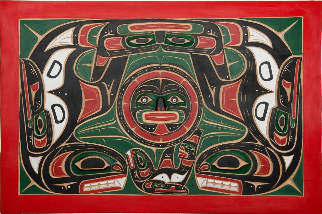 SOLD  Orcas and Sun Wall Panel
