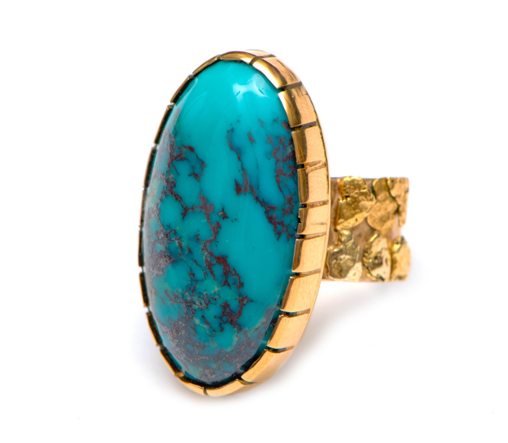 14Kt Gold Ring with Bisbee Turquoise by Terrence Campbell.