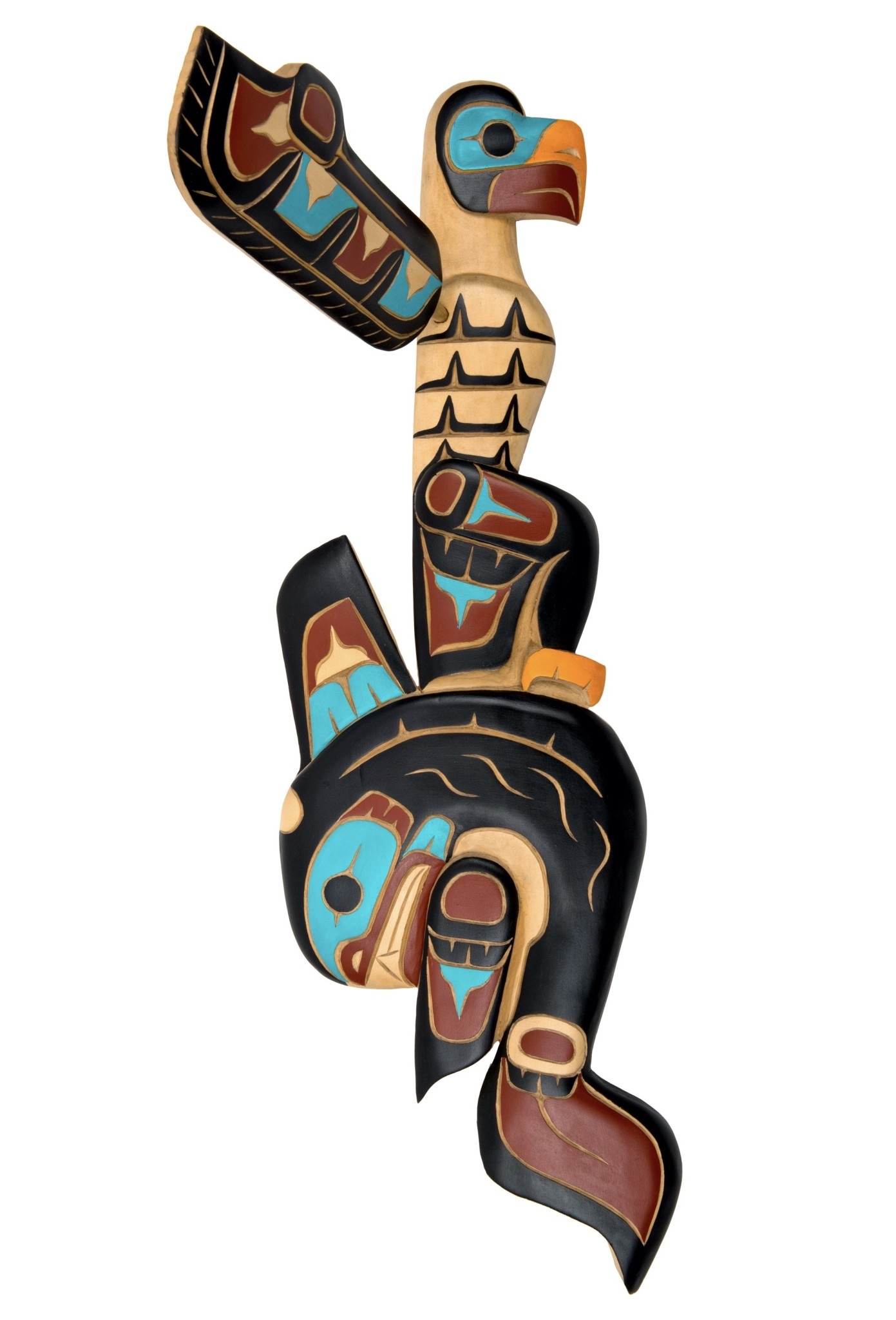 SOLD  Coast Salish Eagle and Killer Whale Carving