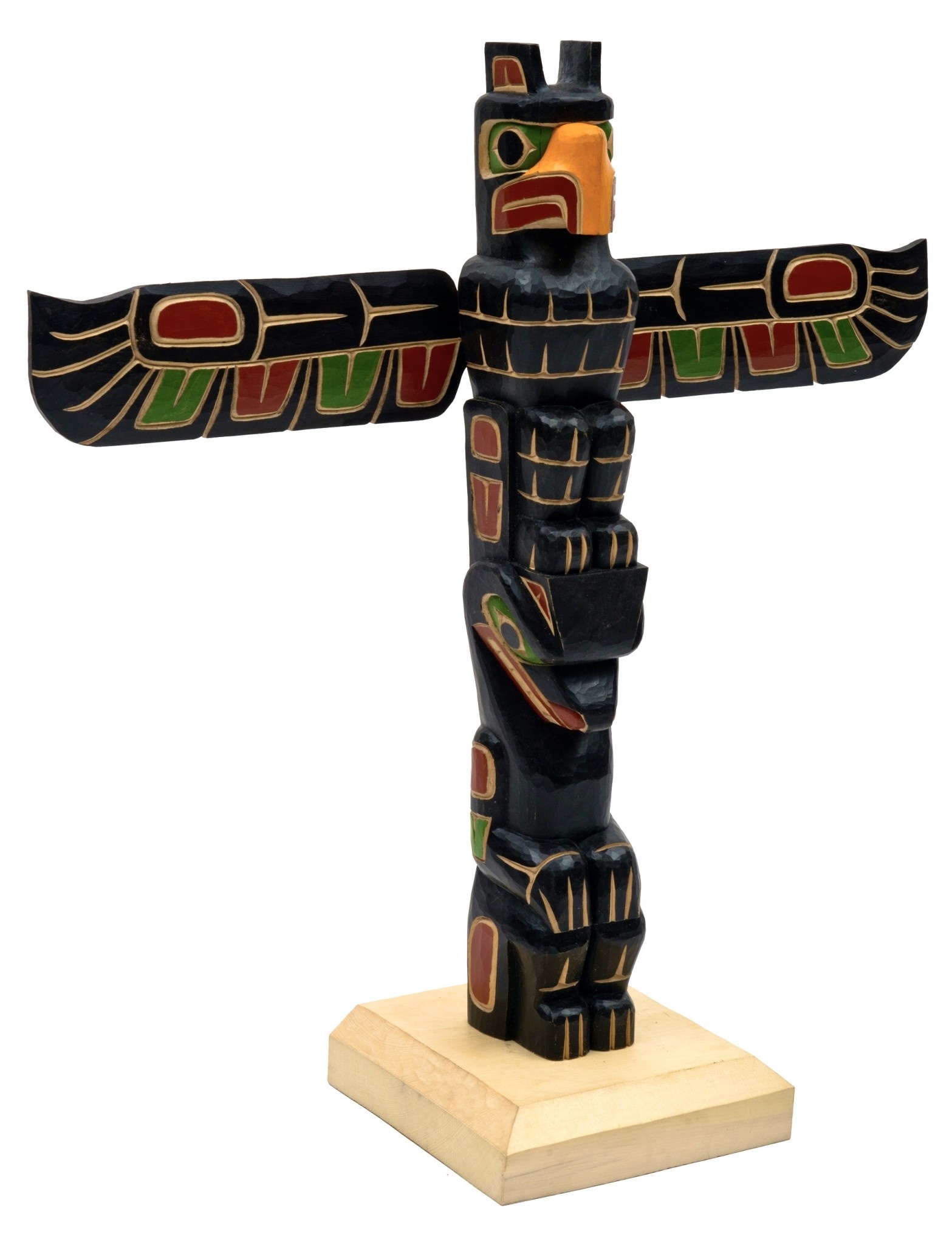 SOLD  Coast Salish Eagle and Bear Model Totem Pole by Cody Mathias