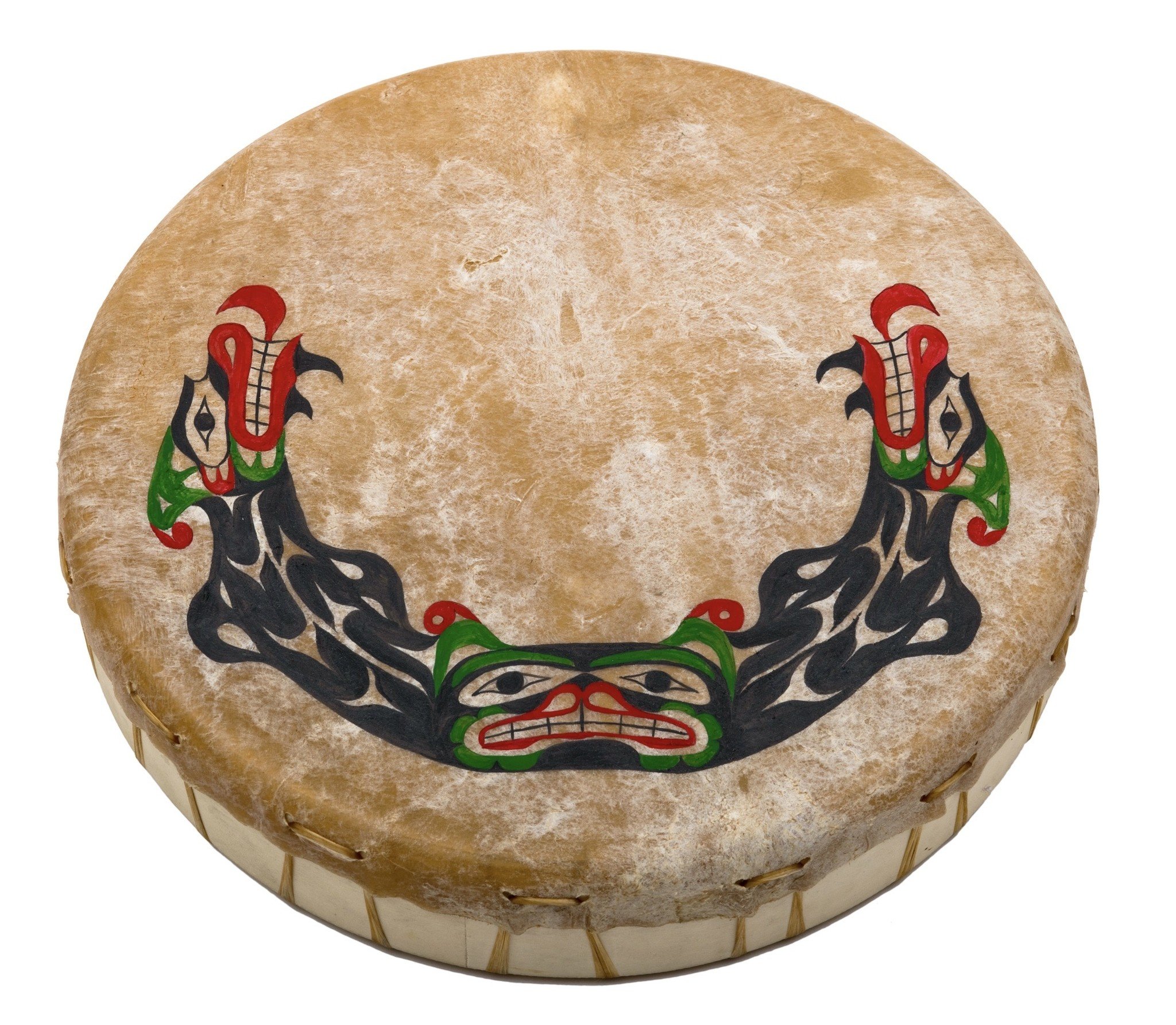 Coast Salish Hand-drum with Sisiutl Painting