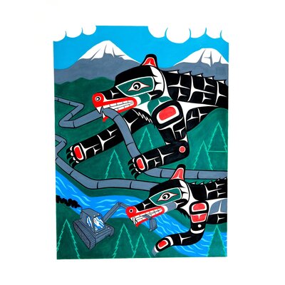SOLD  No pipelines - Bear and Wolf defenders' Painting by Gord Hill