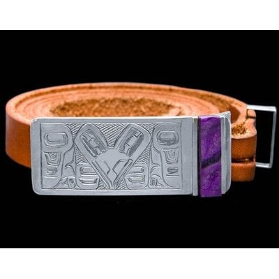 Silver Raven Belt Buckle with Sugilite