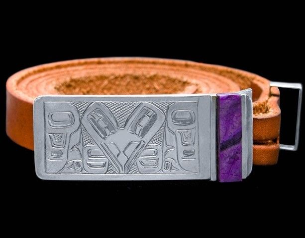 Raven Belt Buckle with Sugilite by Terrence Campbell (Tahltan).