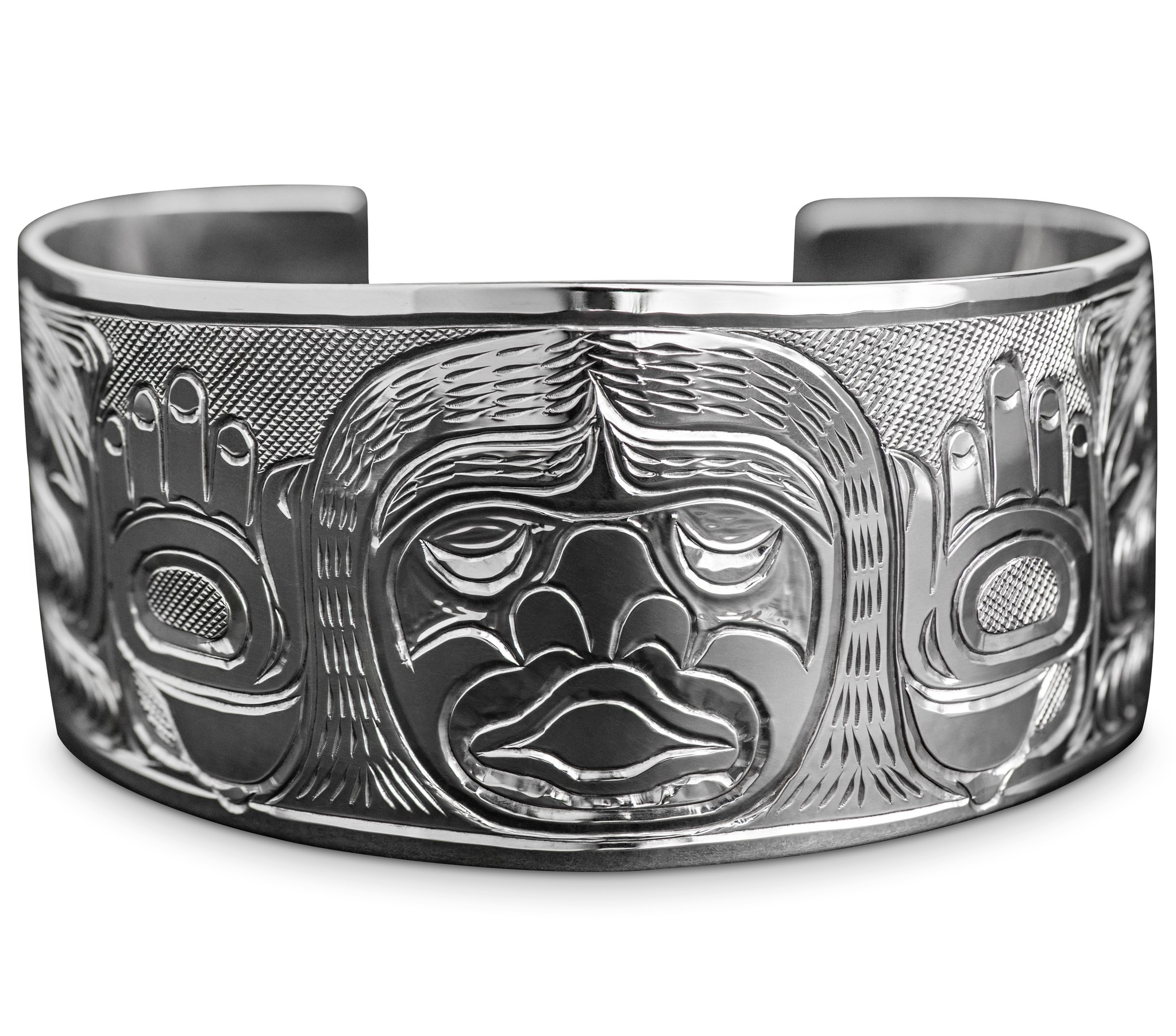 1 1/2" Silver Dzunaqua (Wild Woman) and Bears Bracelet