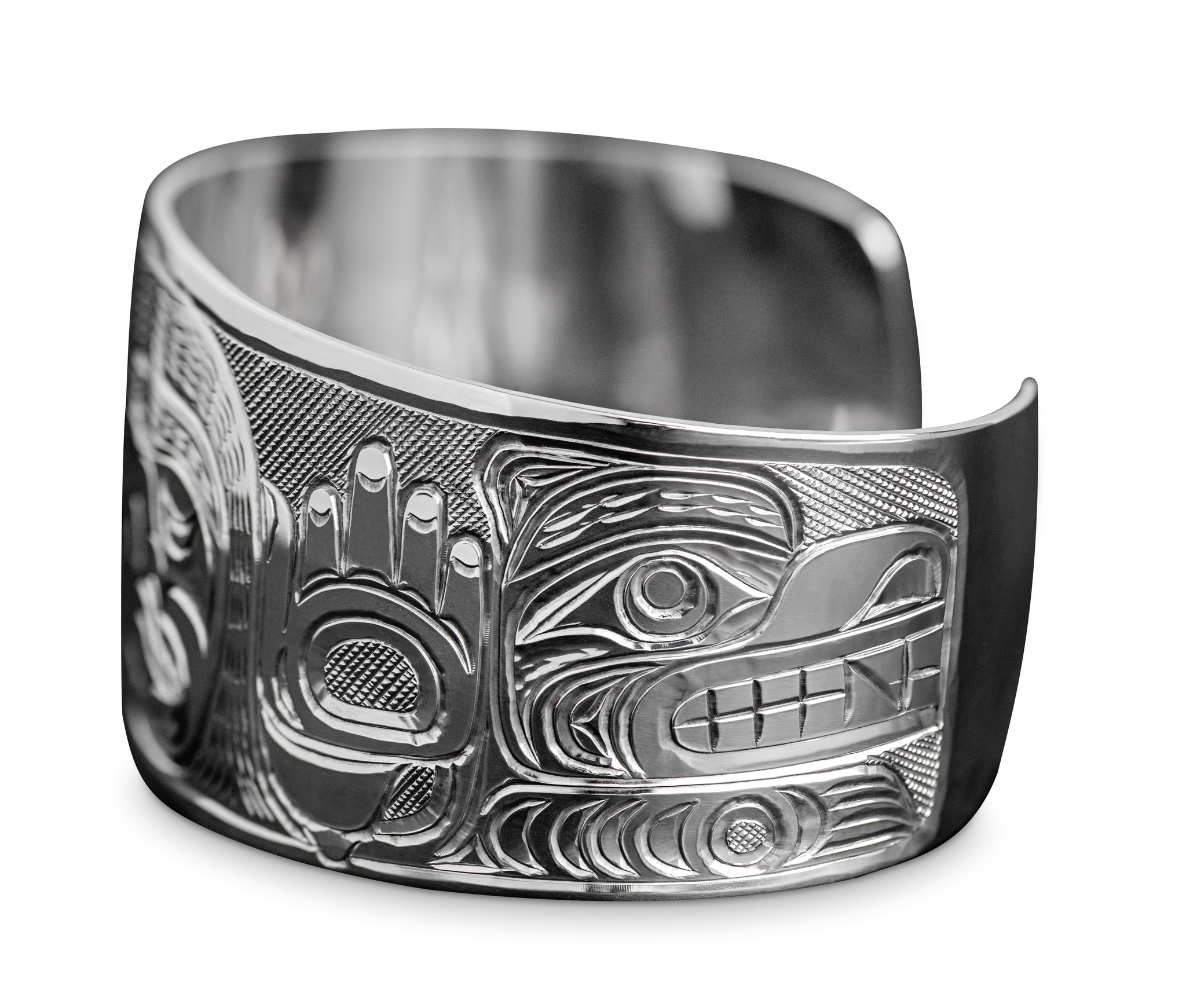 1 1/2" Silver Dzunaqua (Wild Woman) and Bears Bracelet