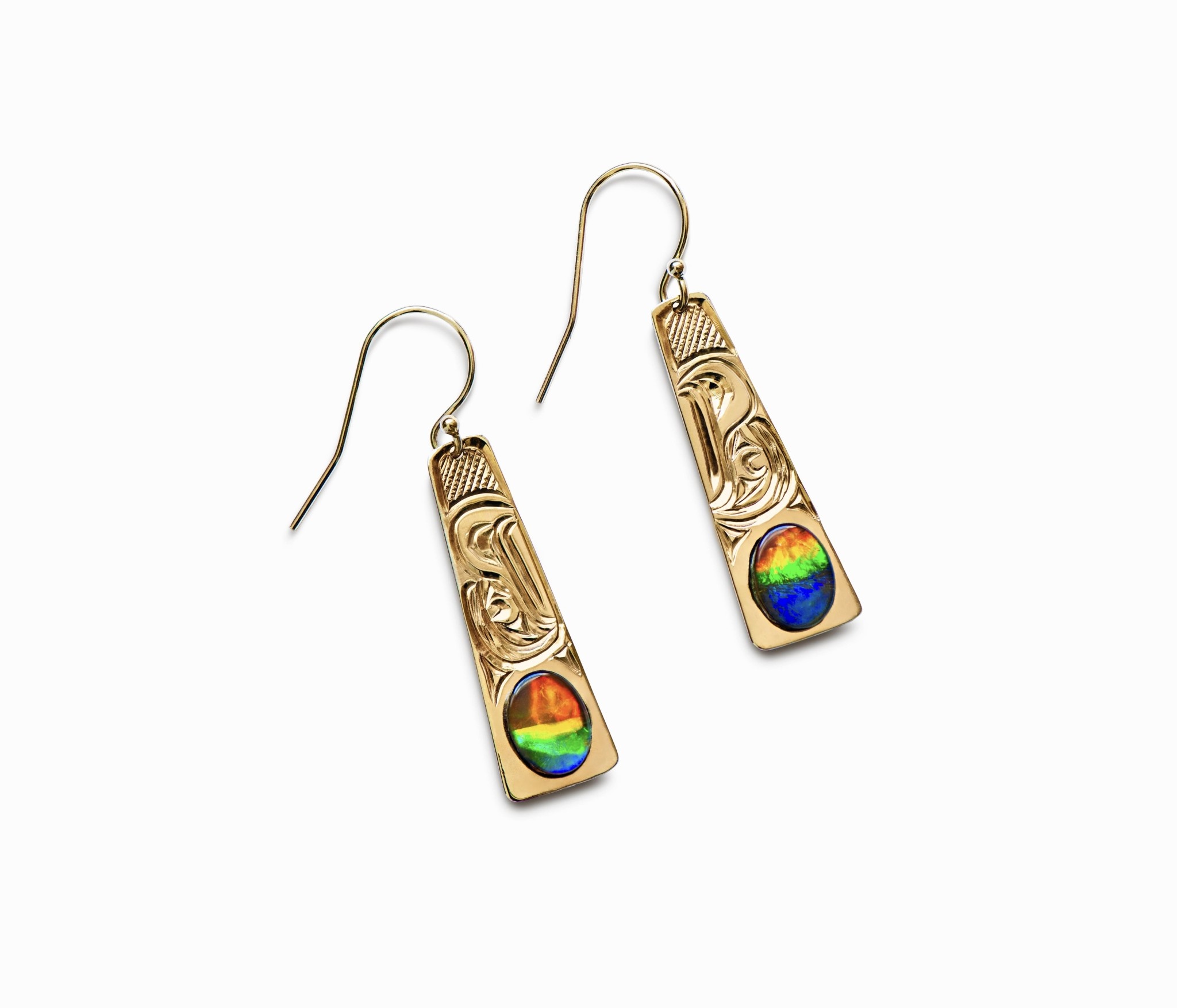 SOLD  Gold with Ammolite Eagle Earrings