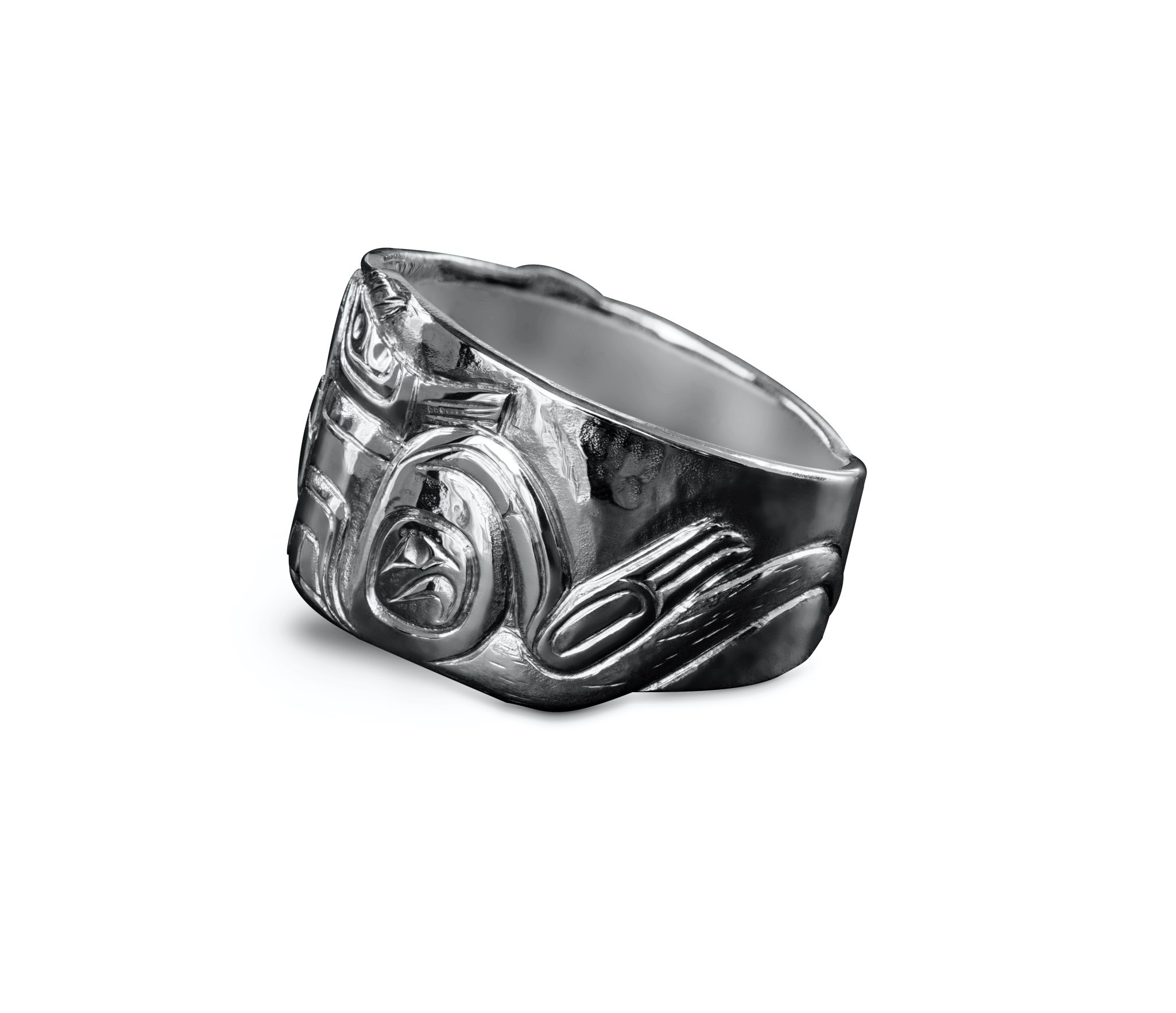 Silver Repousse Sea Otter with Salmon Ring