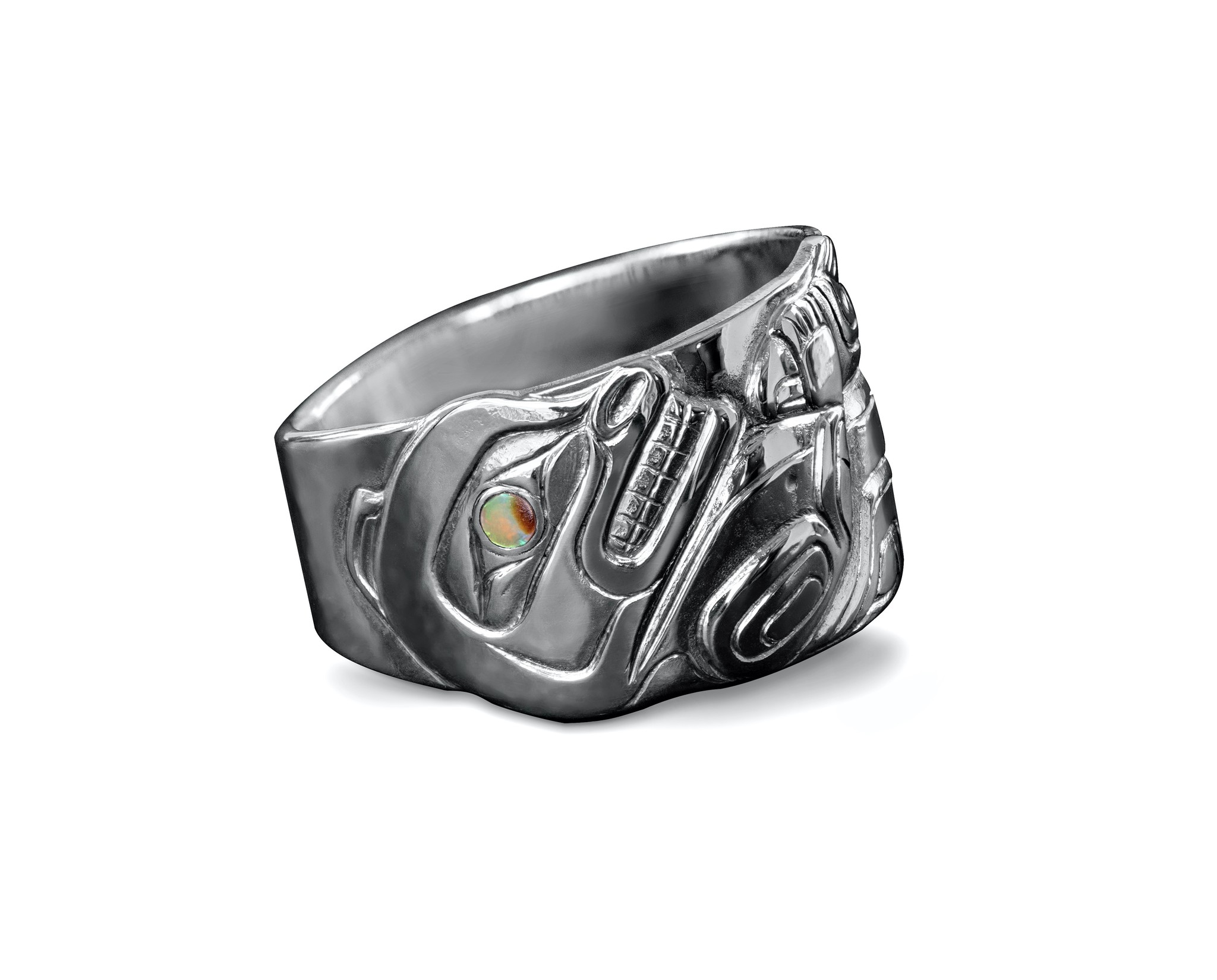 Silver Repousse Sea Otter with Salmon Ring