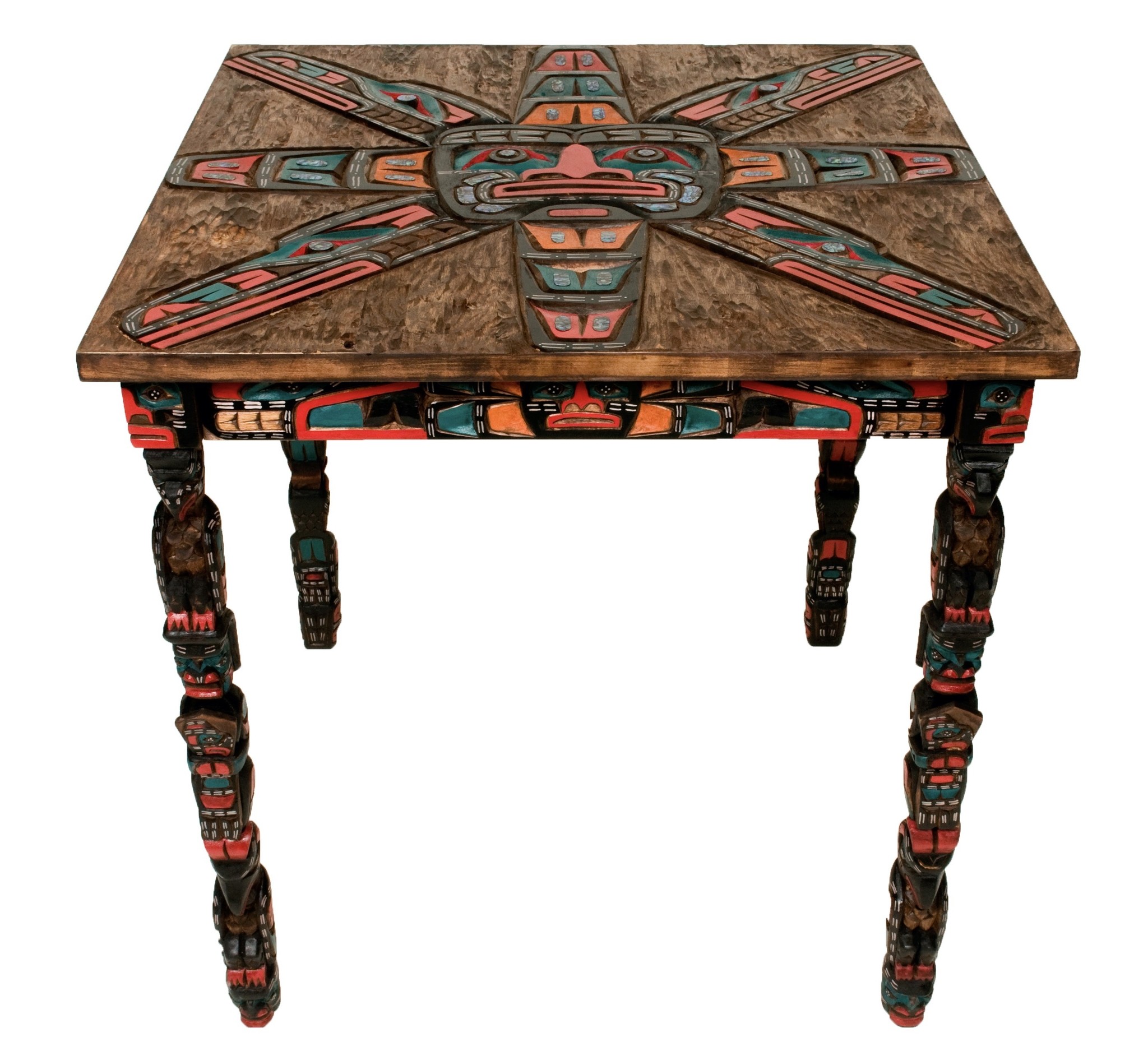 Sun Table with Totem Pole Legs (Kwak'waka'wakw).