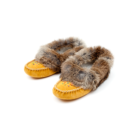 Ladies Suede Moccasins with Natural Rabbit Fur Trim