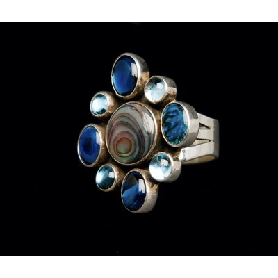 Abalone and Blue Topaz Navajo Cluster Ring