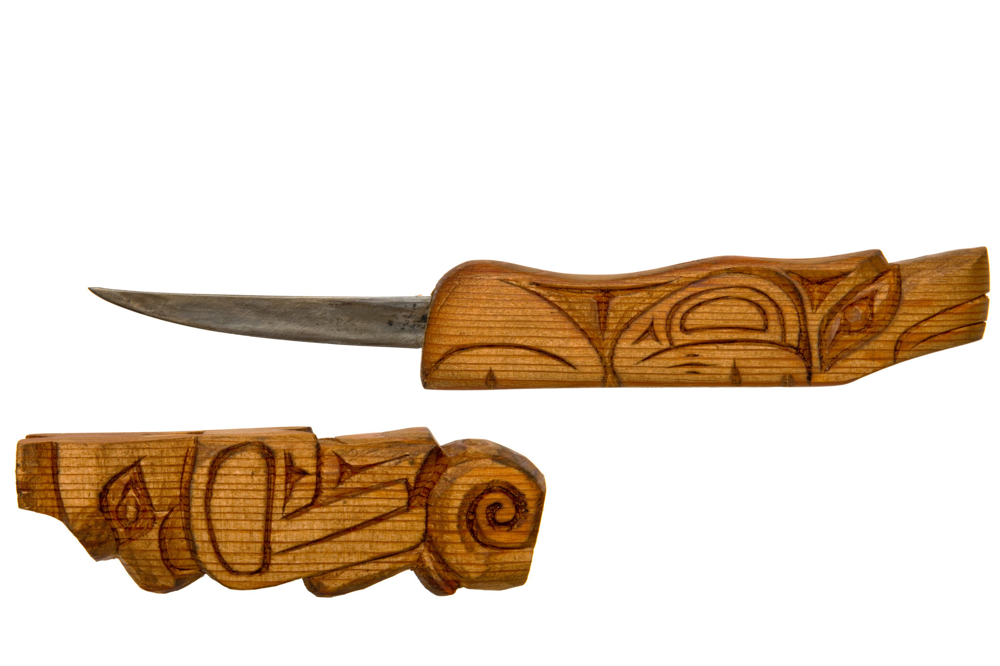SOLD  Knife with Carved Handle and Sheath