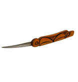 Knife with Carved Wolf Handle and Carved Sheath