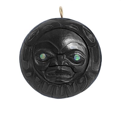 CUSTOM ORDER  Haida Argillite Raven Sun Pendant