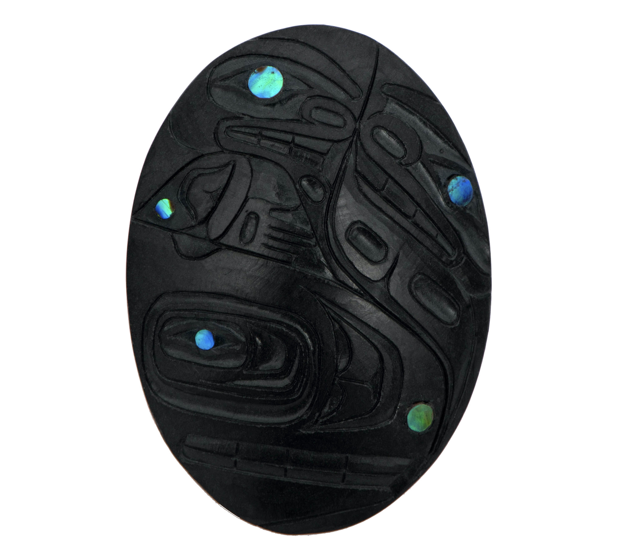 Haida Argillite Orca Pendant with Abalone Inlay