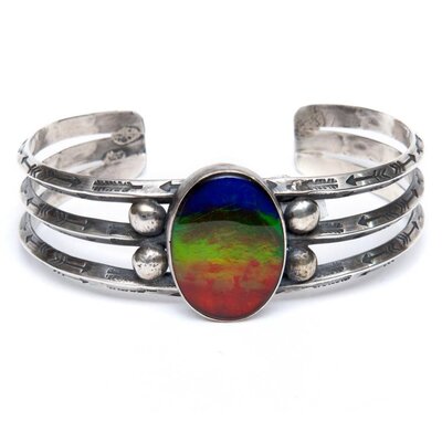 SOLD  Silver and AAA Ammolite Bracelet
