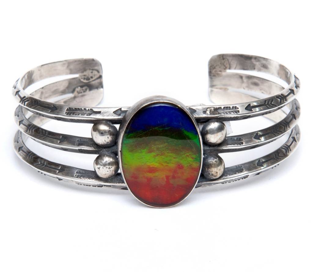 SOLD  Southwestern Silver and AAA Ammolite Bracelet