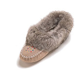 Ladies Stone Coloured Moccasins with Rabbit Fur Trim