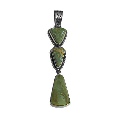 Three Stone  Natural Cerrilos Turquoise Pendant
