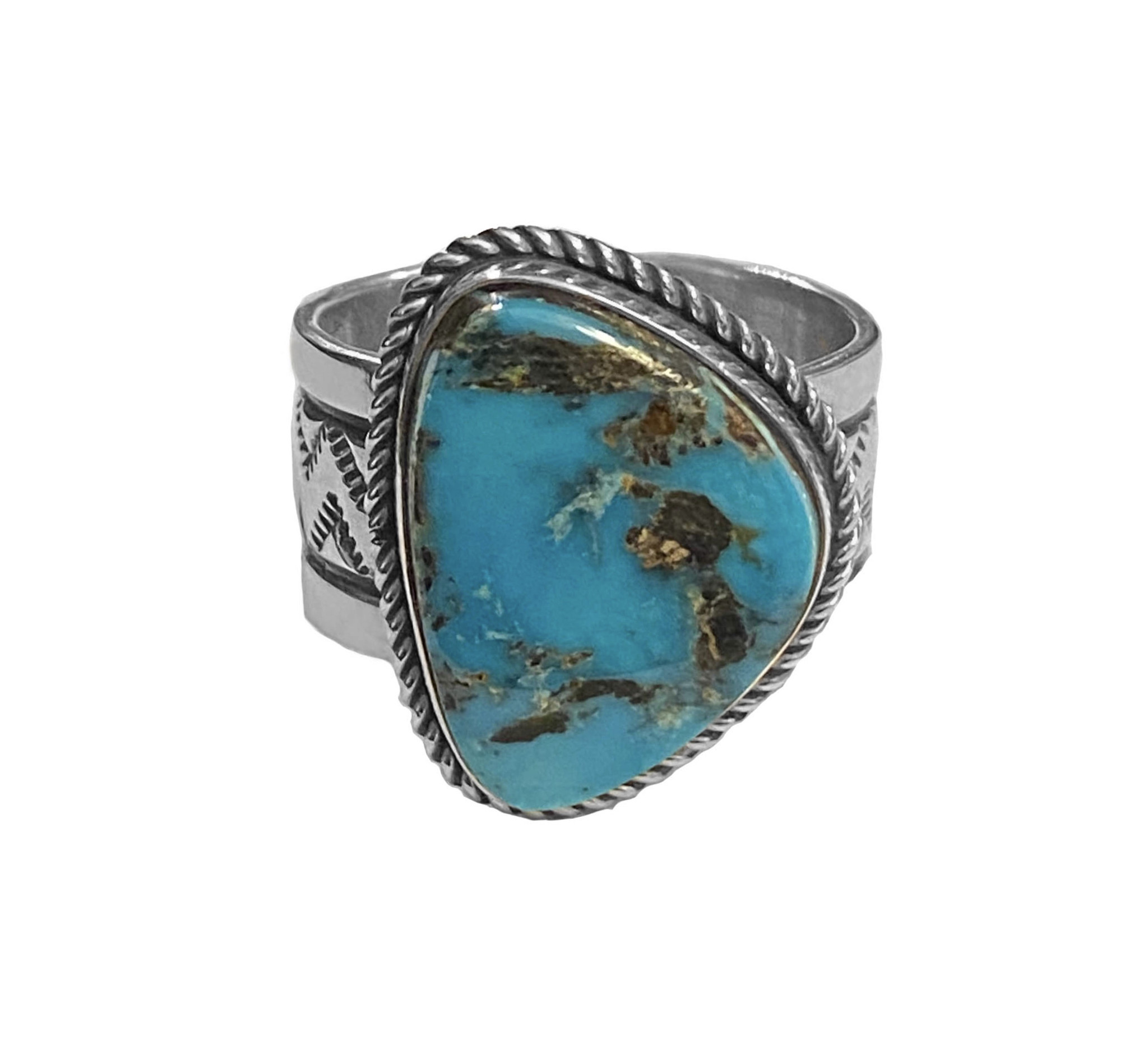 Size 10 Natural Blue Diamond Turquoise Ring