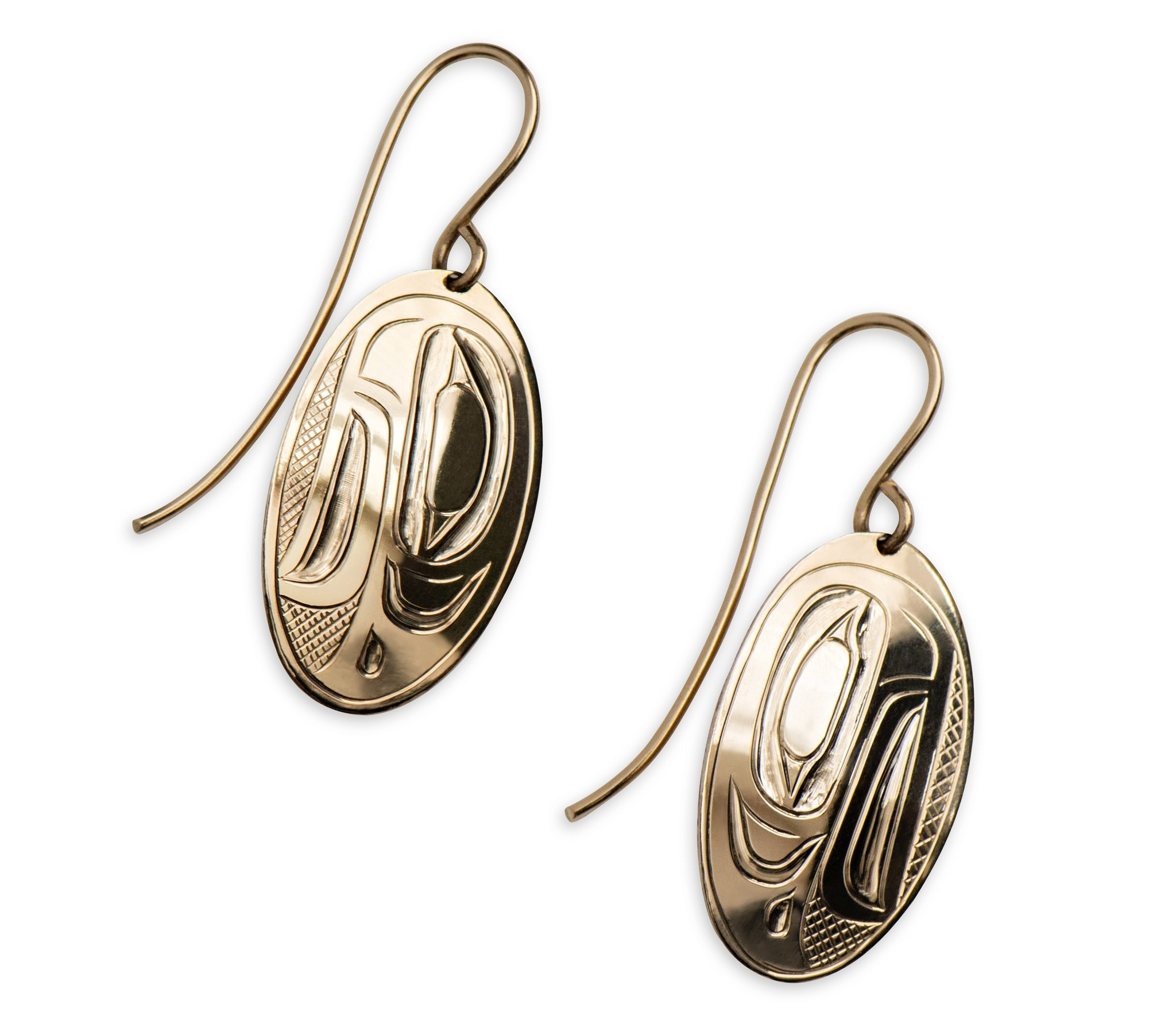 SOLD  14 kt Gold Gitxsan Raven Earrings
