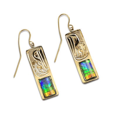 Richie Baker Gold and Ammolite Raven Earrings