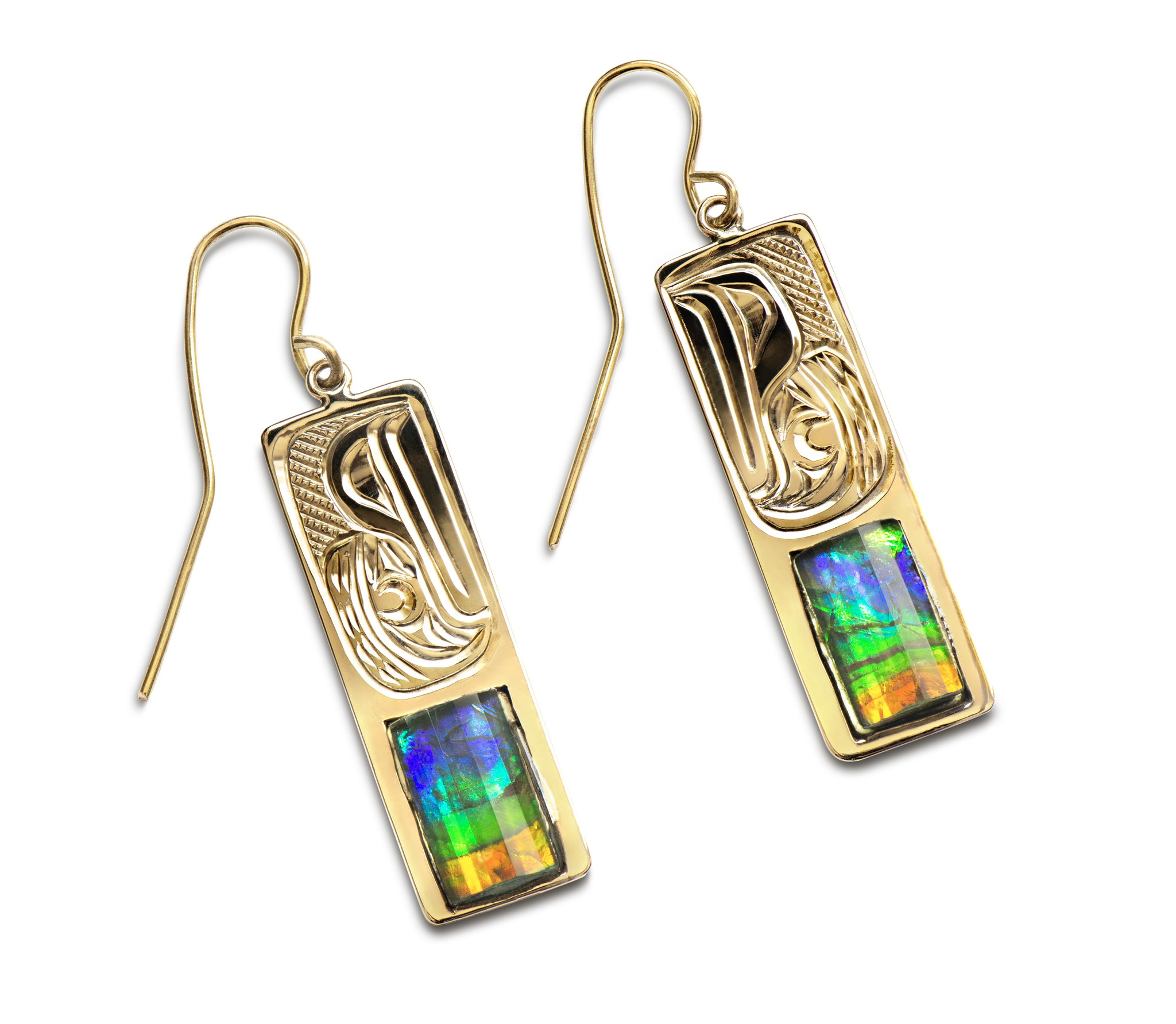 Richie Baker Gold and Ammolite Raven Earrings