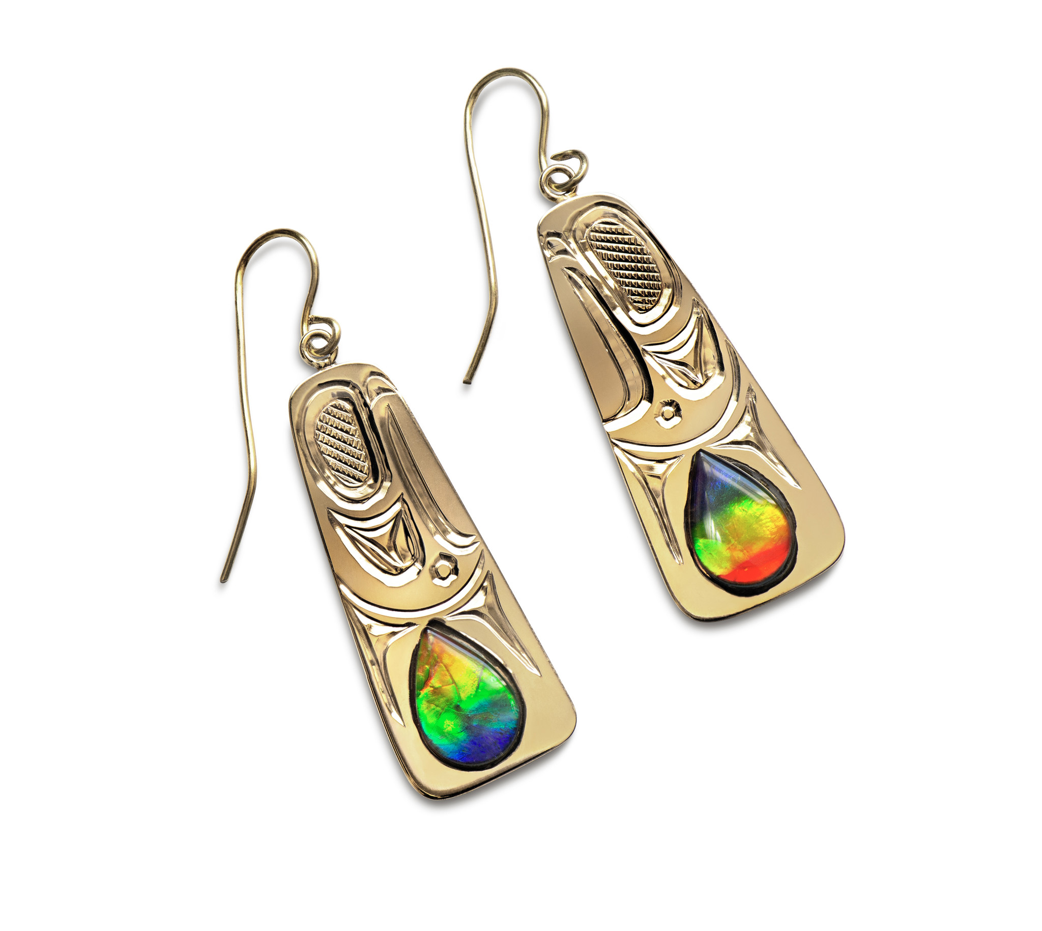 Richie Baker Gold and Ammolite Eagle Earrings