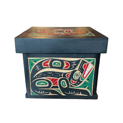 CUSTOM ORDER  Bentwood Box -  Wolf, Raven, and Sun