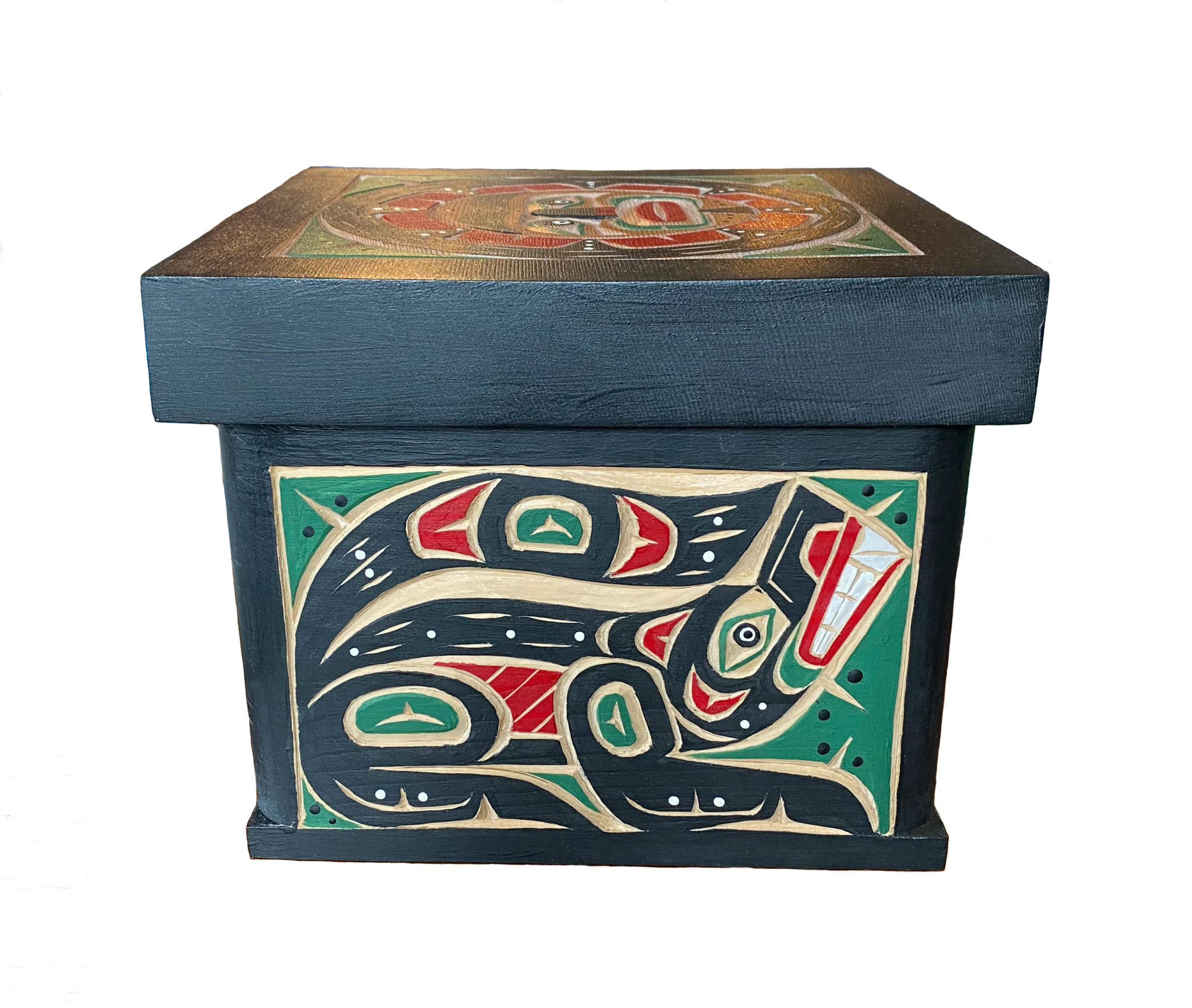 CUSTOM ORDER  Bentwood Box -  Wolf, Raven, and Sun