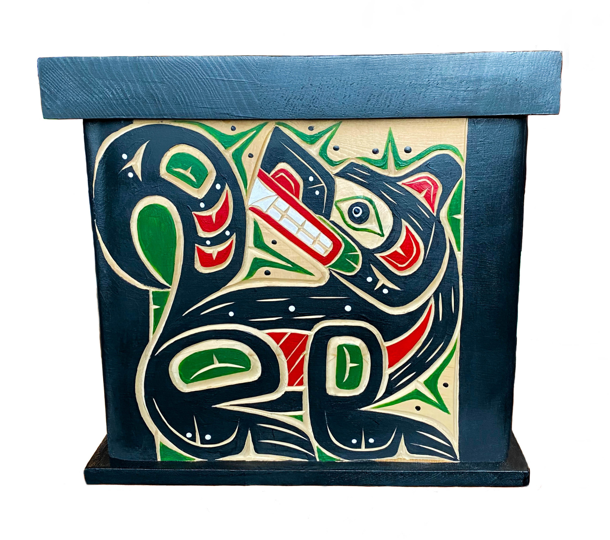 CUSTOM ORDER  Bentwood Box - Wolves, Raven and Sun