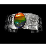 SOLD  Silver and AAA Ammolite 1" Tsimshian Wolf Bracelet