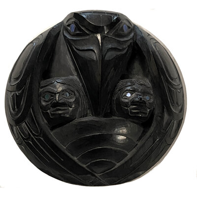 CUSTOM ORDER  Haida Argillite Pendant ‘Raven and the First Men’