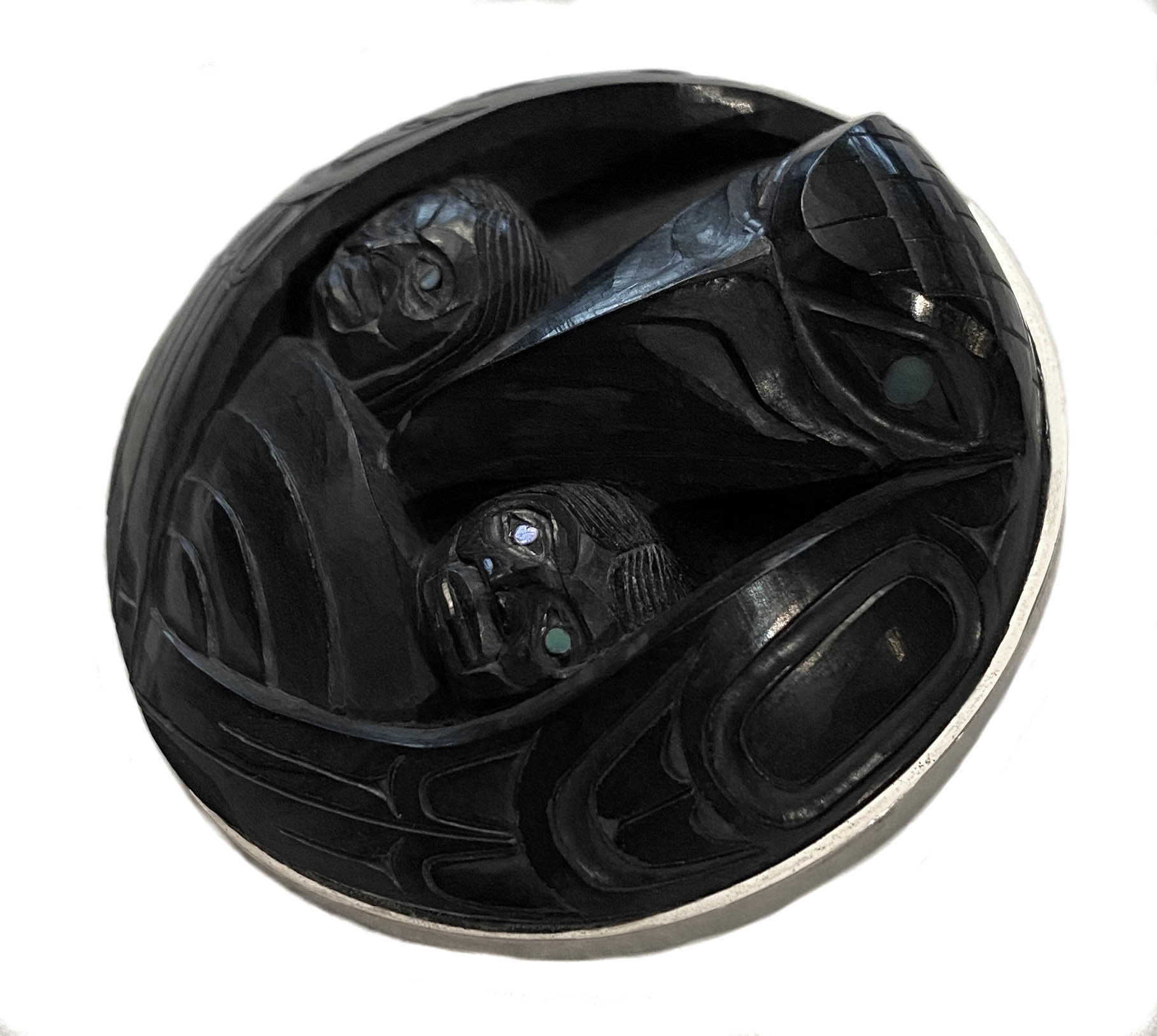 CUSTOM ORDER  Haida Argillite Pendant ‘Raven and the First Men’