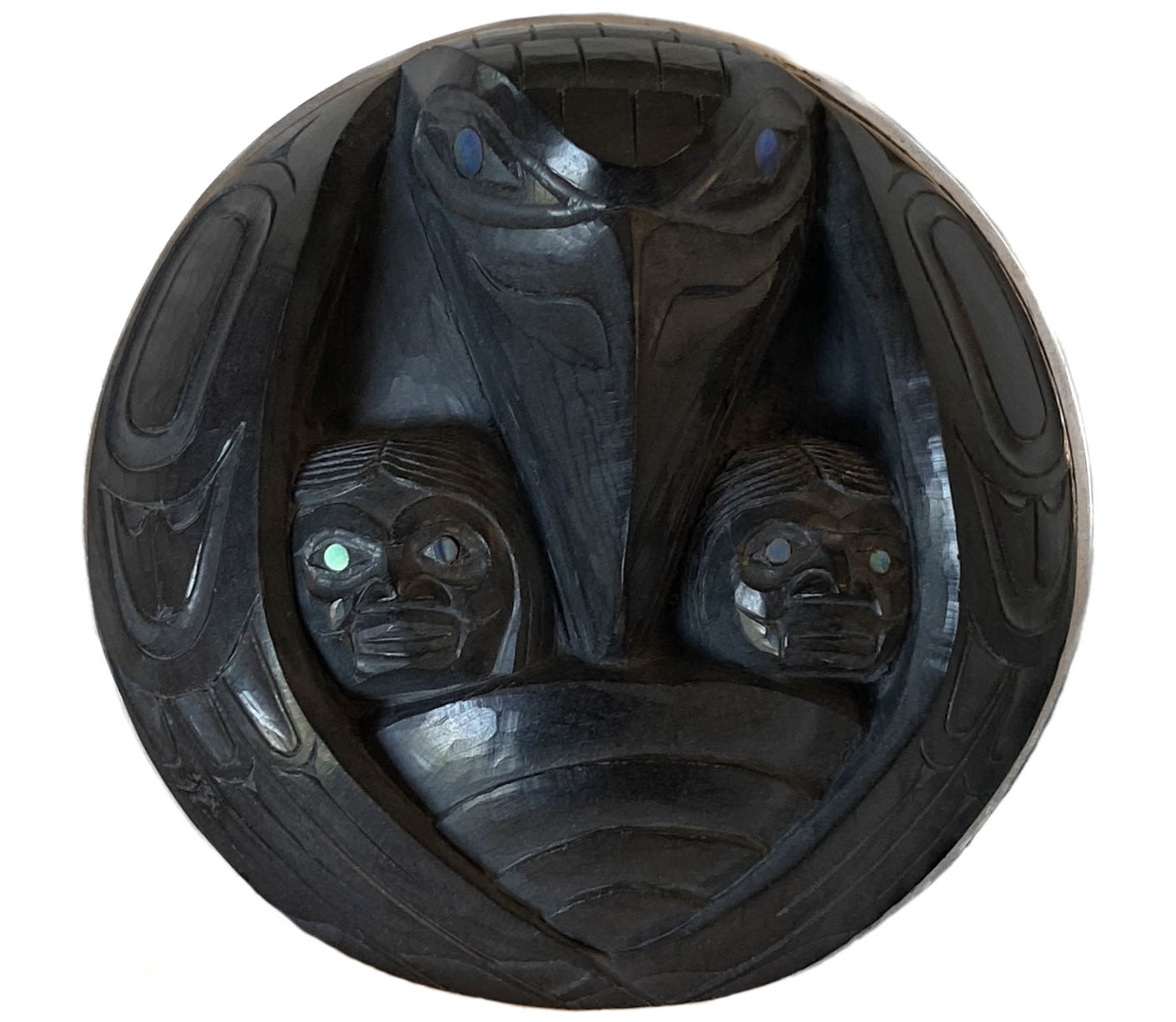 SOLD  Haida Argillite Pendant ‘Raven and the First Men’