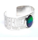 SOLD  Silver and AAA Ammolite 1" Tsimshian Wolf Bracelet