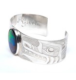 SOLD  Silver and AAA Ammolite 1" Tsimshian Wolf Bracelet