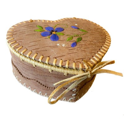 Large Heart Shaped Birchbark Basket - 4" x 9"