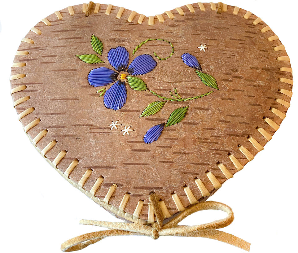 Large Heart Shaped Birchbark Basket - 4" x 9"