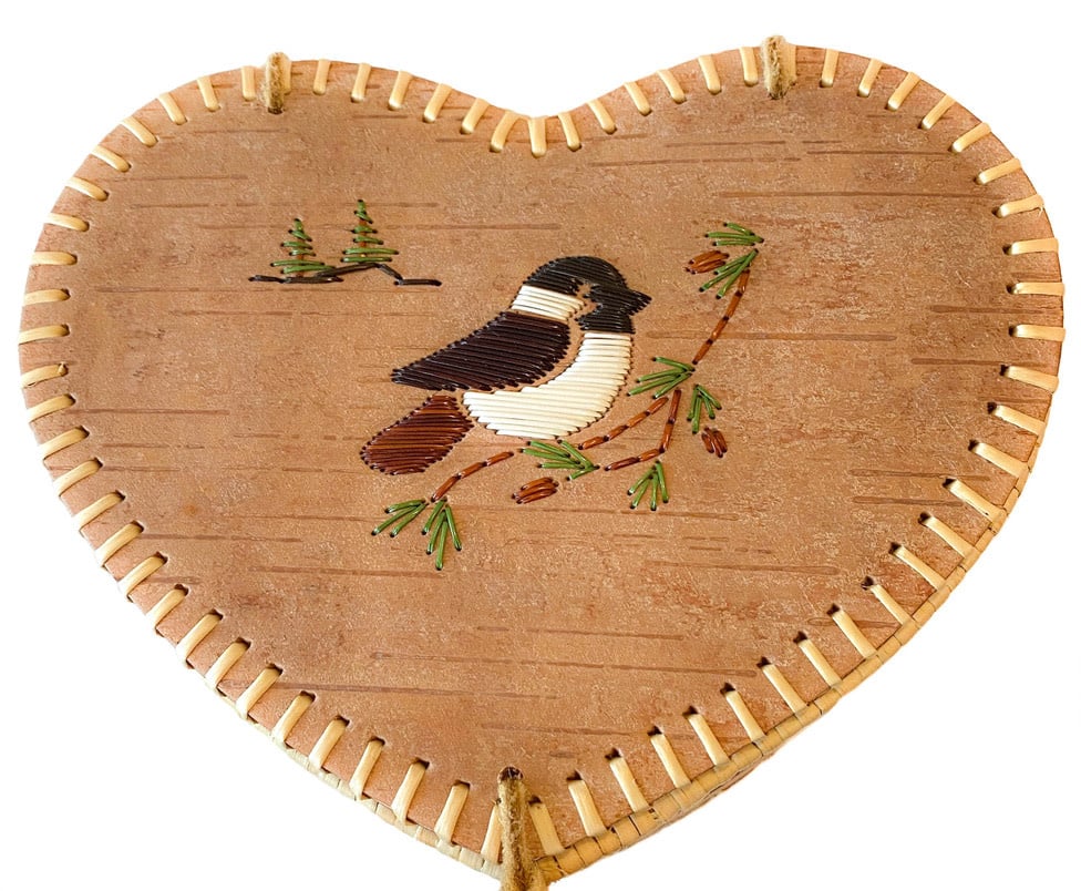 Large Heart Shaped Birchbark Basket - 4" x 9"