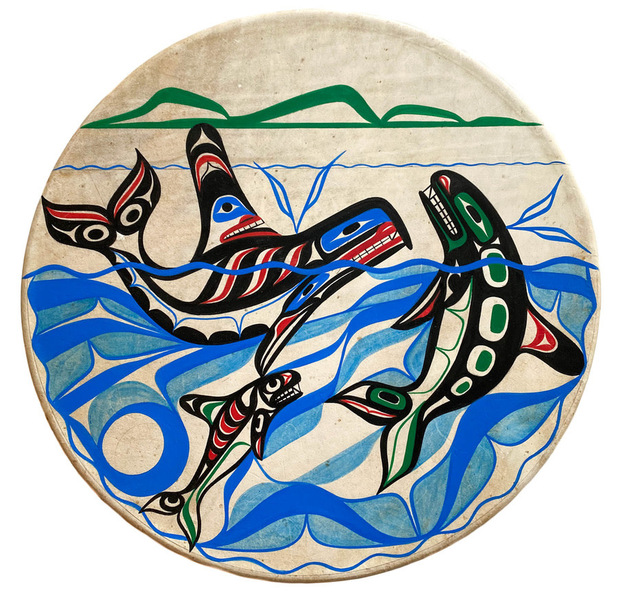 Nuu-Chah-Nulth Orca Family Painted Drum